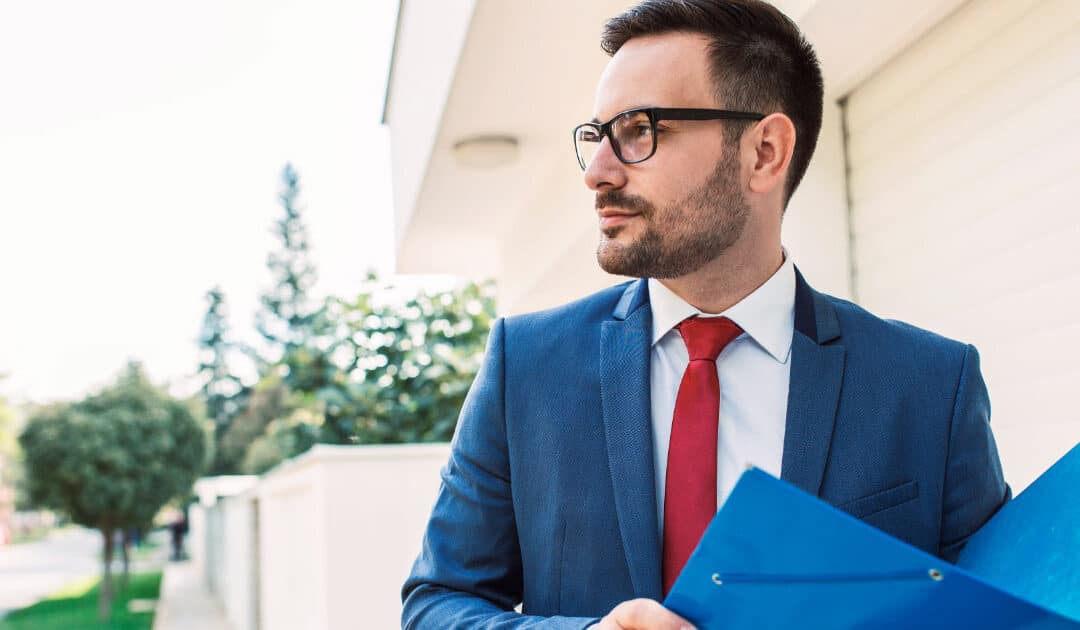 Door-to-door Roofing Salesman in Suit