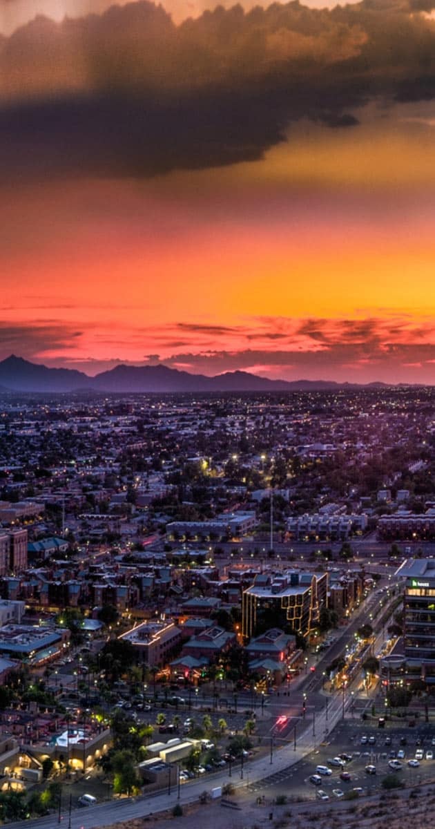 Sunrise photo taken of Tempe from above