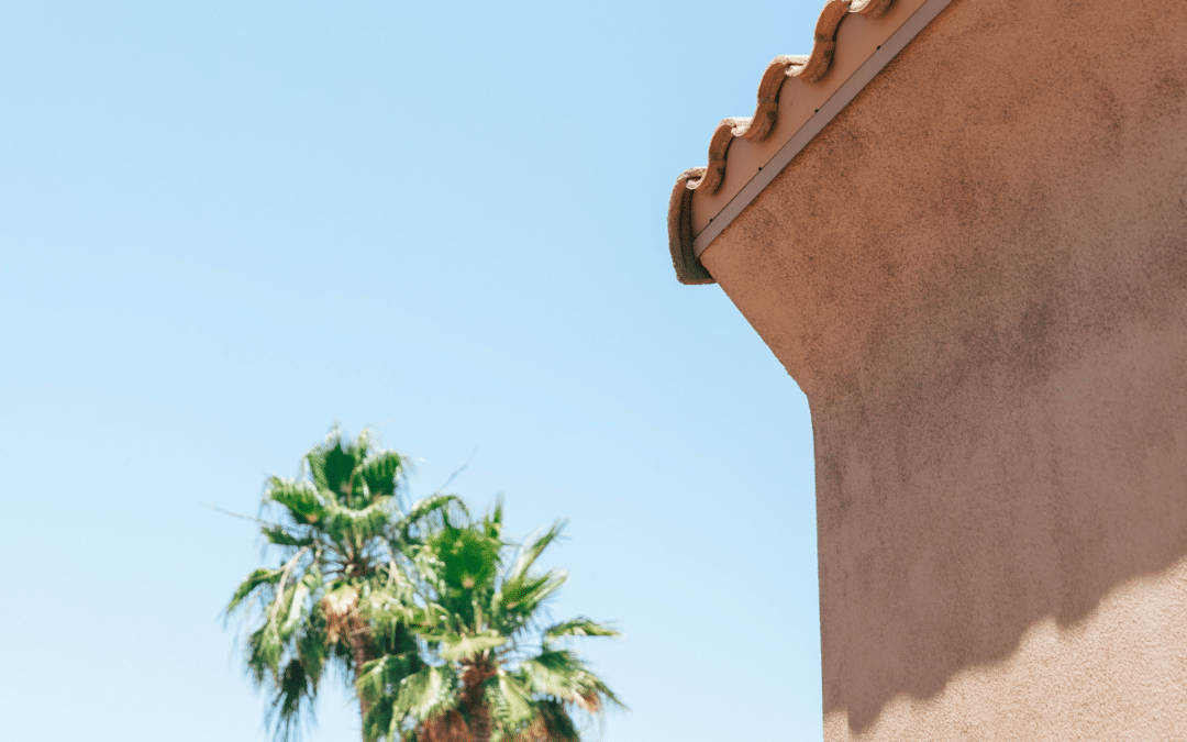 Roof profile with palm trees and a sunny sky in the background showcasing a typical Phoenix landscape