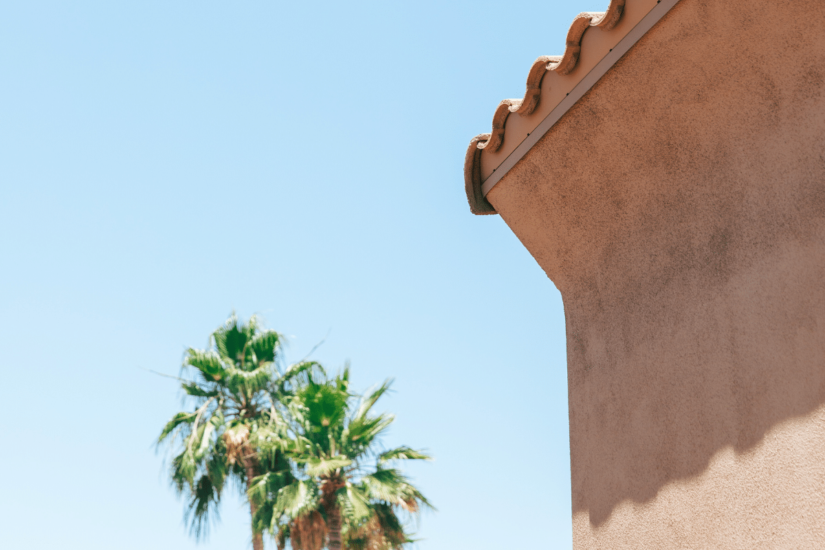 Roof profile with palm trees and a sunny sky in the background showcasing a typical Phoenix landscape