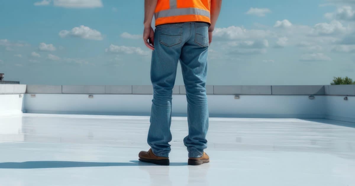 Roofer standing on White Commercial Roof